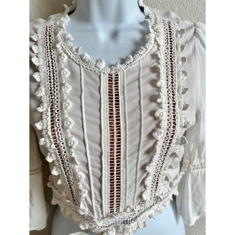 For Love and Lemons Willow Boho Off White Crop Top Women's S Crochet Tie Front - Picture 4 of 9